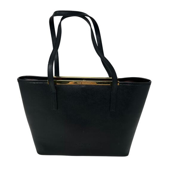 Ted Baker Isbell Crosshatch Shopper Tote Bag + Floral Print Pouch Black Leather